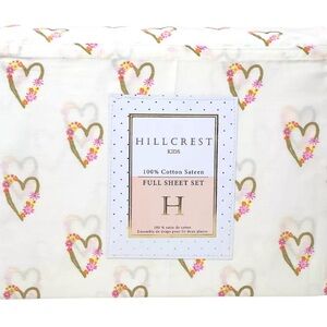 Hillcrest FULL Soft Cotton Sateen Sheet Set Hearts Flowers Gold Rose Pink NEW